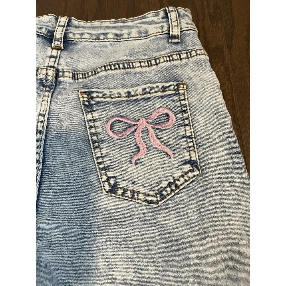 SHEIN‎ Teen Embroidered Pink Now Jeans Size 13y Light Wash 26